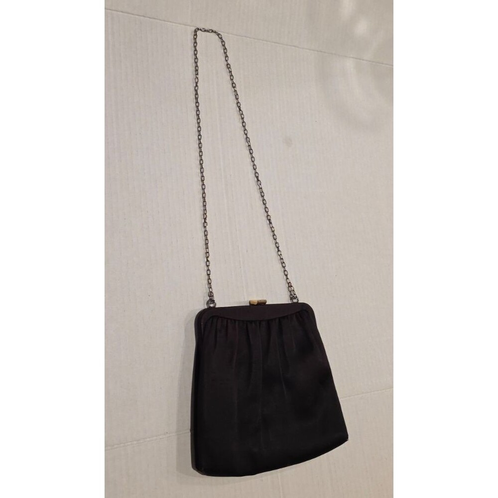 Vintage HL MCM Black Fabric Clutch Evening Bag Purse Admiral Clasp with Chain